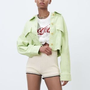 Green Cropped Denim Jacket